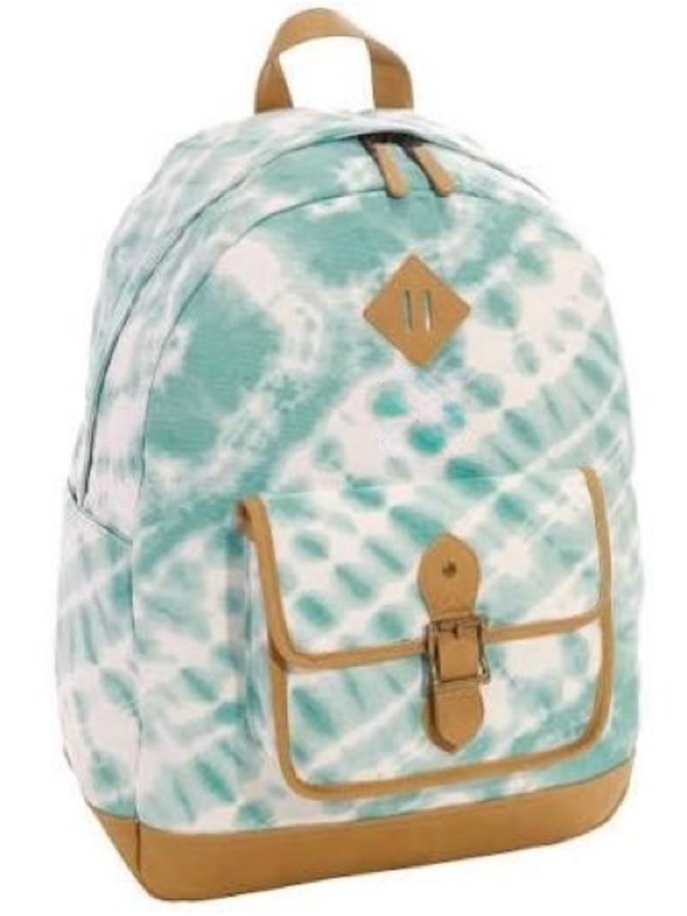 Pottery Barn Turquoise Tie-Dye Canvas Backpack with Tan Leather Trim
